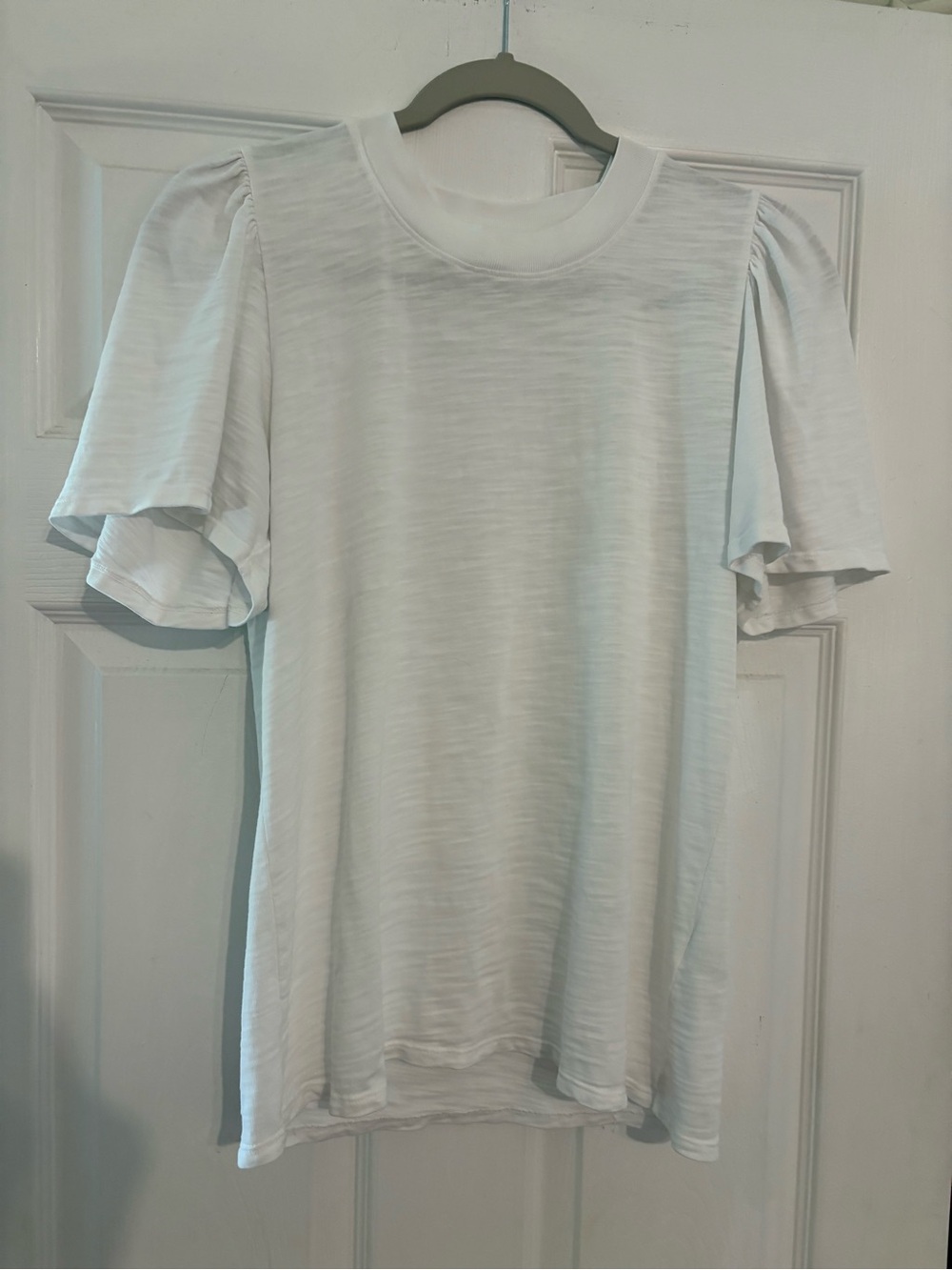 Nation LTD White Short-Sleeve Ruffle-Sleeve Tee 100% cotton